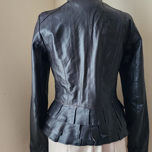 Halogen size small leather jacket with ruffle dark brown - Picture 4 of 6